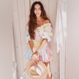 LoveShackFancy Pastel Tie-Dye Off-Shoulder Mini Dress